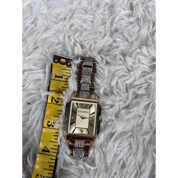 Elgin Rectangular Quartz Watch Gold Tone Crystal Bracelet Japan Movt FG754ST - Picture 3 of 14